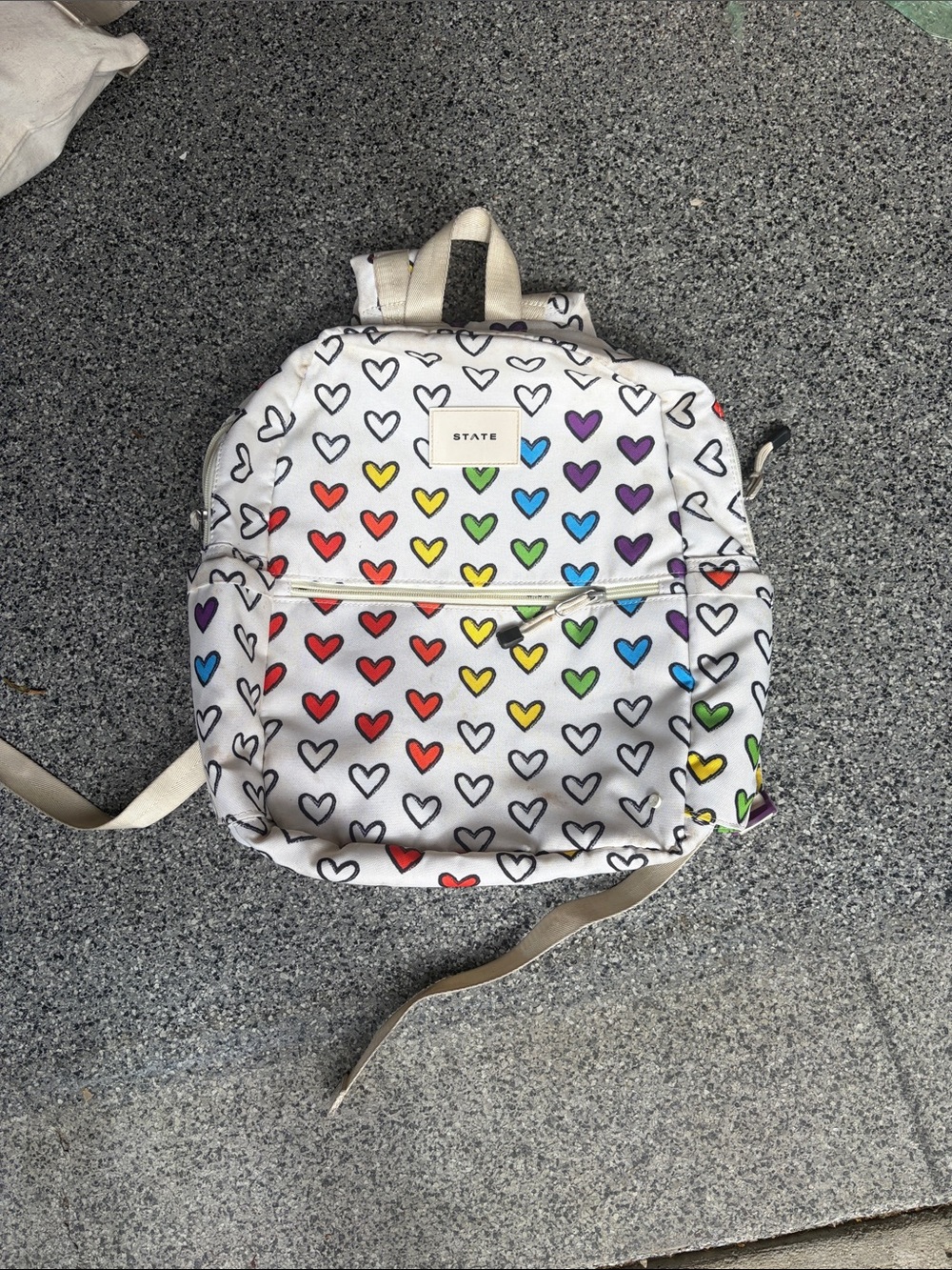 STATE White Mini Backpack with Rainbow Heart Print